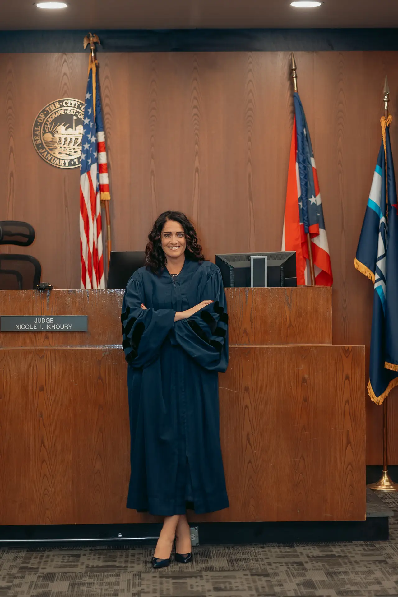 Judge Khoury in front of the bench